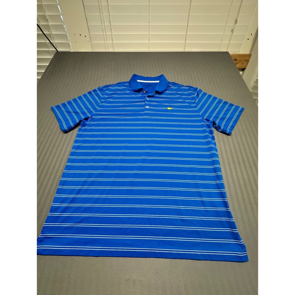 Masters Tech Mens XL Golf Polo Shirt Blue White Striped Performance Short Sleeve